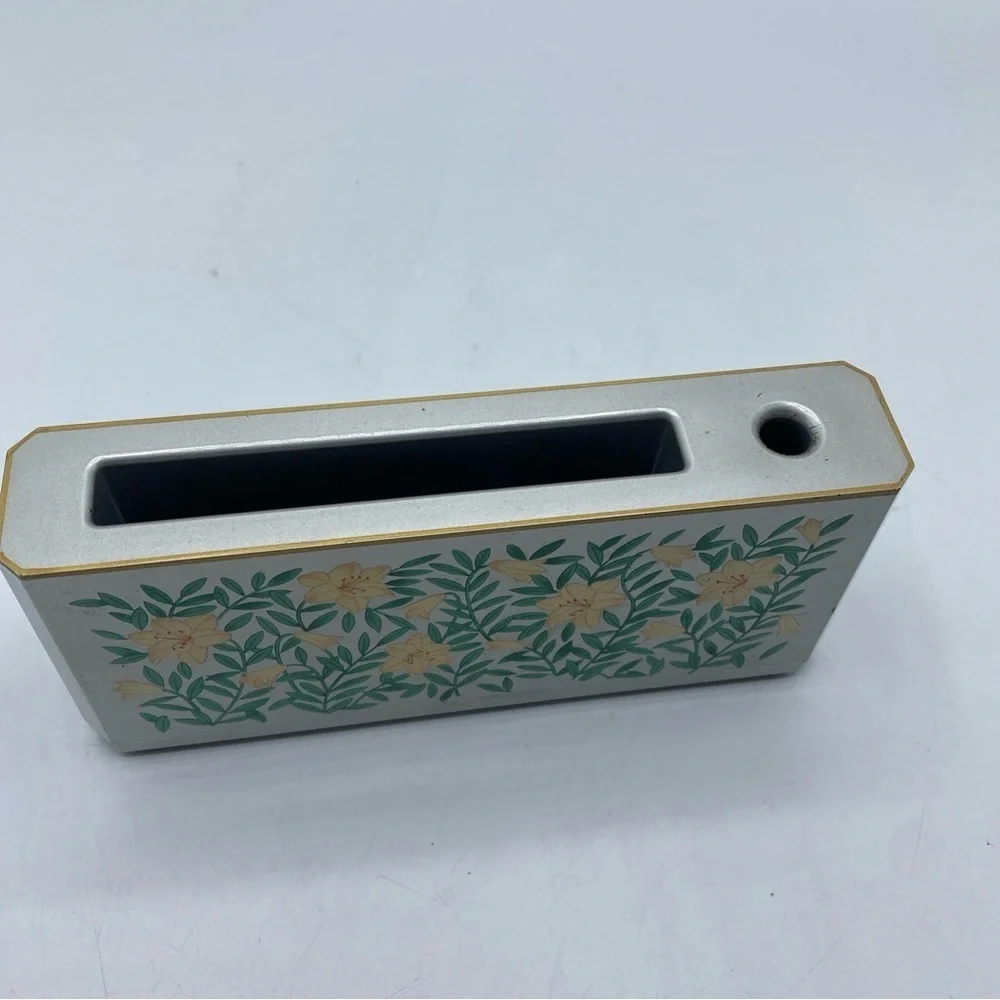 Vintage Otagiri Lacquerware Desk Holder Paper and Pen Floral Japan Serenade 1989
